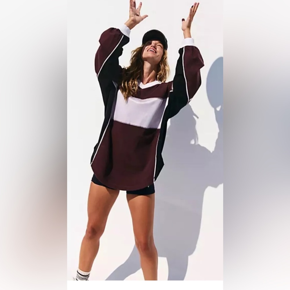 Free People Movement Rugby Ready Layer Pullover Sweatshirt Brown Motif - Picture 2 of 5